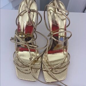 C.C Gold Lace-Up Heels